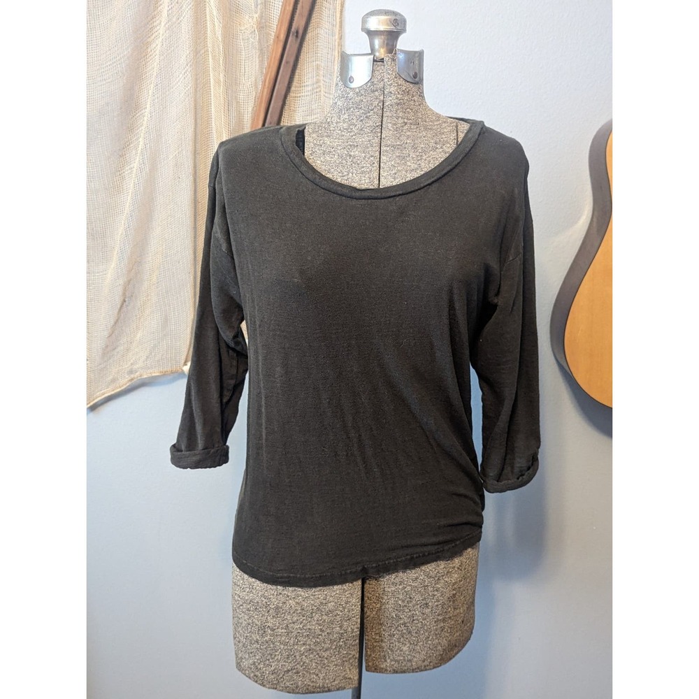 ISABEL MARANT Étoile Scoop Neck 3/4 sleeve dark army green shirt 100% linen Sz S